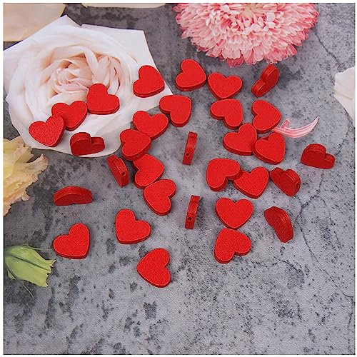 TUKEVA 100 Stück Liebes-Holzperlen Holzschmuck Herz-Schmuck Herz-Halskette Holzperlen Zum Basteln, Fädeln und Bemalen Valentinstag-Holzperlen Herz-Abstandsperlen Herz-Abstandshalter Lose (Rot)