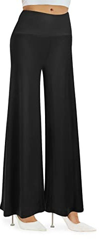 Cegerne Pantaloni da Donna Pantaloni Palazzo Elasticizzati a Gamba Larga a Vita Alta, Nero01, XXL