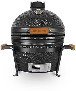 CREATE/BBQ KAMADO/Barbacoa ahumadora de cerámica negro 16 pulgadas/Puede asar, ahumar y cocinar, con regulador de temperatura y dos fuentes de ventilación.