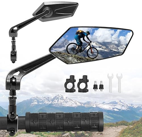 2 Stück Fahrradspiegel für E-bike Extra Große Spiegelfläche, HD 360° Drehbarer Rückspiegel Fahrrad für 20-24mm Lenker, für Mountainbike, Motorrad, Rennräder (Links + Rechts)