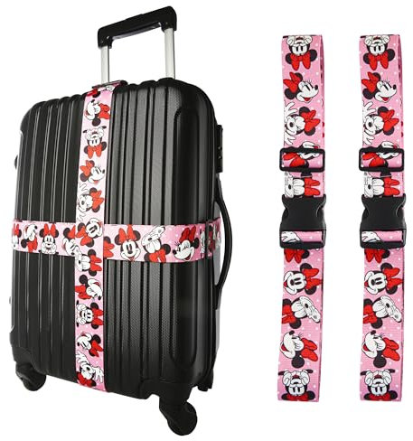 Disney Minnie Mouse Gepäckgurt, 2-teiliges Set, offiziell lizenziert, verstellbare Gepäckgurte von 76,2 cm bis 183,9 cm