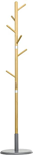 HOMCOM Portemanteau sur pied portant à vêtements vestiaire 8 patères meuble d'entrée pour vêtements chapeaux entrée couloir hauteur 175,6 cm en bambou et métal