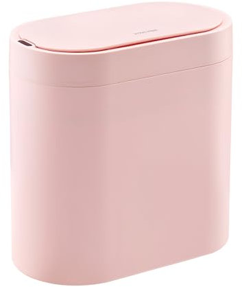 SYNCVIBE Bathroom Trash Can with Lid 2 Gallon Slim Motion Sensor Garbage Can Narrow Automatic Plastic Trash Bin for Bedroom, Living Room, Toilet, Office (Pink)