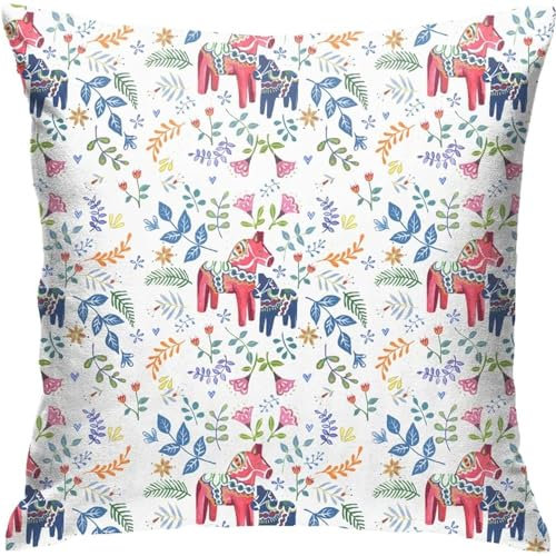 Kissenbezugen Blume Schwedische Dalapferde 45X45Cm Kissenbezüge Dauerhaft Kissenhülle Weich Zierkissenbezüge Für Büro Patio Garten