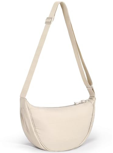 Yuson Girl Borsa a Tracolla da Donna a Mezza Luna Halfmoon Borse a Spalla con Tracolla Regolabile Tinta unita Hobo Bag in Nylon Crossbody Bag per Shopping Viaggio Festa Lavoro(Beige)