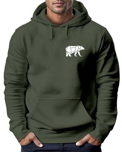 Neverless® Hoodie Herren Print Polygon Bär Natur Outdoor Kapuzenpullover Fashion Streetstyle