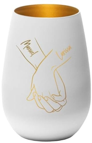 4you Design Windlicht personalisiert Haltende Hände, Gravur mit 2 Namen- Schwarz, Männer & Frauen, Geschenkidee zum Valentinstag für Paare, Eltern-Kind, Großelterngeschenk- weiß
