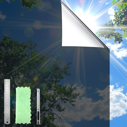 DUOFIRE One Way Window Film Privacy See Out Not in Heat Blocker Window Tint Reflective Mirror Window Tinting Film for Home Static Cling Anti-UV Sun Blocking Window Covering（Black-Silver, 11.8x78.7in）