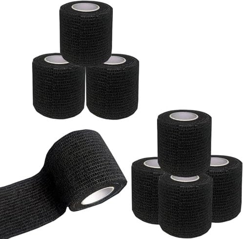 NELLHOMY 8 Rollos Vendas Autoadhesivas Elástica, 5cm ×4,5m Banda Venda Cohesiva para Primeros Auxilios,Vendaje Autoadhesivo para Dedos, Muñecas, Tobillo, Perros, Mascotas, Negro
