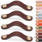 LEREATI 4pcs Leather Drawer Handles Drawer Knobs Kitchen Cupboard Handles, Leather Drawer Pulls for Cupboards, Wardrobe, Dresser, Closet (Dark Brown, 160mm Hole Center)