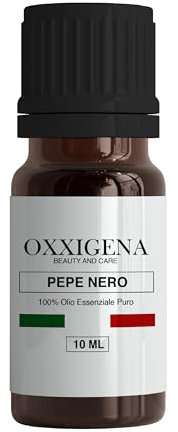 Oxxigena - Olio Essenziale di Pepe Nero - 10 ml - Made in Italy - Puro al 100%, Naturale, Vegano, senza OGM - Ideale per Aromaterapia, Miscele da Massaggio