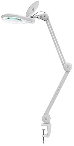 Neatfi 1,200 Lumens Super LED Magnifying Lamp with Clamp, 8X Desk Magnifier with Light, Dimmable, 13CM Diameter Lens Magnifier for Crafts Work, Reading & Hobby Lamp (White, 8 Diopter)