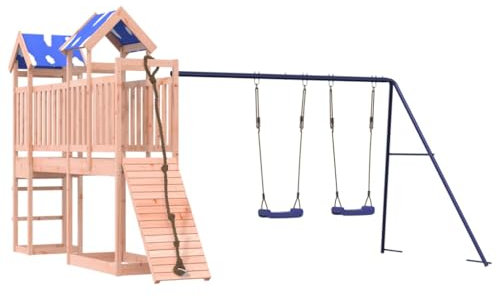 vidaXL Spielturm, Klettergerüst mit Brücke Kletterwand Seil Schaukeln, Kinder Kletterturm Spiel-Zubehör für Garten, Holz Spielplatz Spielhaus, Massivholz Douglasie