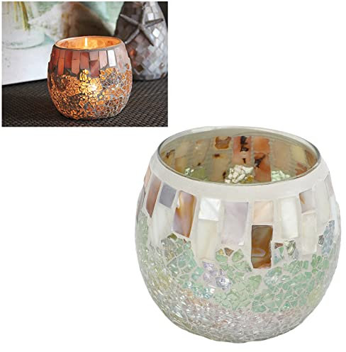 ZPSHYD Kerzenhalter aus Glas, Mosaikglas, Teelichthalter, Muschel-Design, hohe Lichtdurchlässigkeit, Tischdekoration, 8,9 cm Durchmesser