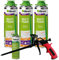 FM220 Lot de 3 mousses de construction, de montage, pour fenêtre, haute isolation phonique, isolation thermique, 500 ml, avec nettoyant AA290 + pistolet à mousse Business