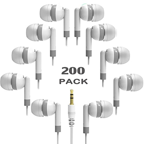 XOSDA Confezione da 200 auricolari usa e getta per scuola, bambini, set di cuffie per studenti all'ingrosso (XPG101, 200 bianco)