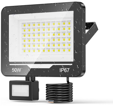 TOPAUBUB LED Strahler Fluter mit Bewegungsmelder Außen 50W 1 Stücke - 5000LM 6500K IP67 Wasserdicht LED Scheinwerfer Aussenstrahler mit Bewegungsmelder Außenstrahler Flutlichtstrahler für Garten