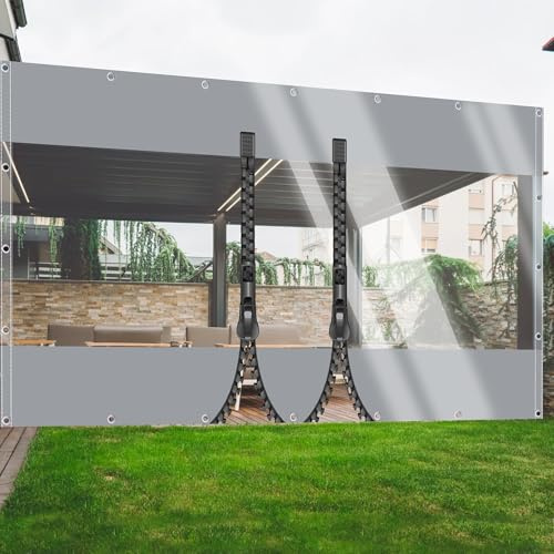 TMGJShd Bâche Transparente De Pergola Panneau avec Fermeture Éclair,Rideau De Pluie 0.5mm Bâche Étanche PVC avec Œillets, pour Extérieur Balcon Jardin Porche. (Gris(2 Zipper) / Size: H:2m W:2m)