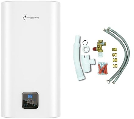Chauffe Eau Electrique Plat Mural Multipositions Kimoro Sannover 80 Litres + Kit d'Installation Complet NF