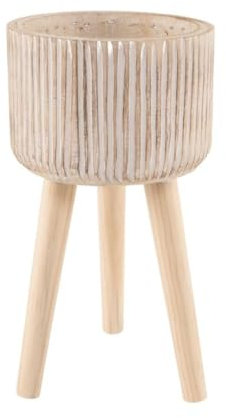 ROCKING GIFTS Macetero Decorativo Alto con Patas de Madera para Plantas de Interior, Estilo Boho, Color Marrón, 34 cm - Ideal para embellecer tu hogar