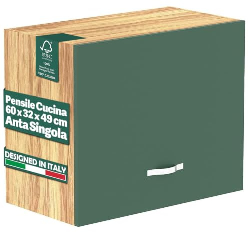Shally Dogan Pensile da Cucina, Sopracappa, Armadio in Legno Armadietto Multiuso da Muro a Ribalta Spazioso, Dimensioni 60 x 32 x 49H cm (Verde)
