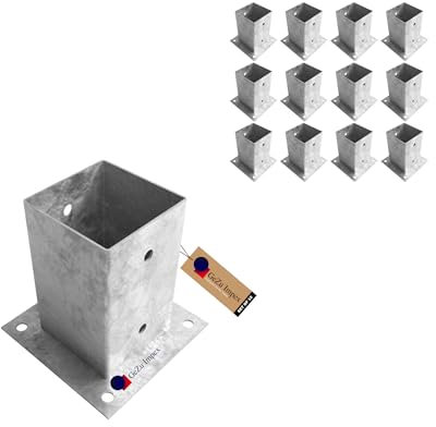 GEZU IMPEX Base per Palo 101 x 101 mm Zincata a Caldo Set di 12 Staffe per Supporto Recinzione Staffe per Pali in Legno Base per Palo da Recinzione con Fissaggio a Bullone per Pergola
