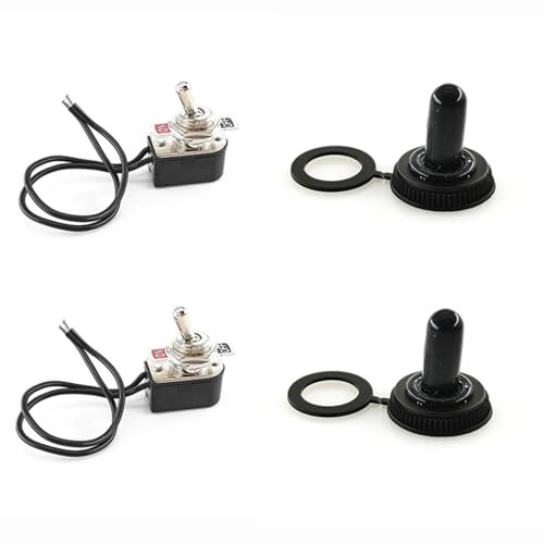 Conmutador de Palanca, KNS-1 Interruptor de Basculante con Precableado, ON-OFF 2 Posiciones 2 Pines SPST Interruptor de Balancín de Metal con Tapa Impermeable para Auto (Negro)