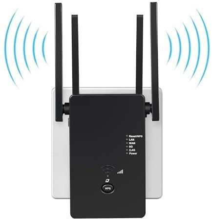 2025 Neuestes 1200Mbit/s WLAN Verstärker,WLAN Repeater,Dual-Band WiFi Signal Verstärker mit 4 externen Antennen und Internet Booster mit LAN/WAN Port.