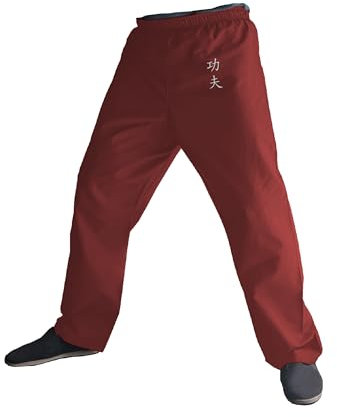 TA0 Kung Fu-Hose, Kampfsport, Kimono, für Damen und Herren, Baumwolle, 100 %, Burgunderrot Kung Fu, XXL