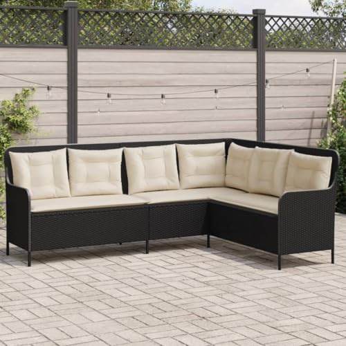 IKAYAA Gartenmöbel Set Lounge Balkon L-Form Loungemöbel Balkonsofa Gartensofa Poly Rattan-Schwarz 5-Sitzer 221 x 163 x 90 cm