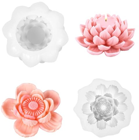 2 Stück Silikonform Blumen Silikonformen Gießformen Kerzenformen zum Gießen Silicone Mold Silikon Seifenform, DIY Herstellung 3D Lotusblume Duftkerze Handwerk Ornamente