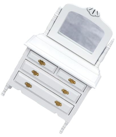 ZUNOXAZ 1 Stück Holzverkesseltischmodell Spiegel Puppe Mini Winzig Kleiner Schminktisch Kleine Hausdekoration Kleiner Schminktisch Weiß Hölzern