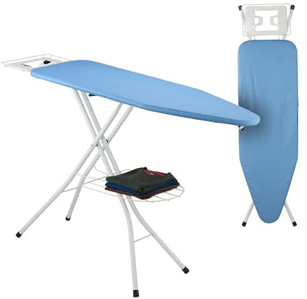 Relaxdays Tabla de Planchar para Plancha de Vapor, 120x38 cm, Regulable en Altura, Plegable, Estante Ropa Plegada, Azul, 75% Acero 5% plástico 20% algodón, 120 x 38 cm