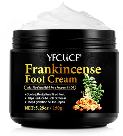 Crème Pieds with Huile d'encens et Huile Menthe, Rafraîchissant et Apaisant pour Pieds, Soutient Douleur et Rigidité des Fatigués Pied, Hydratation Réparation Soin Pieds pour Tres Secs et Abîmés Pied