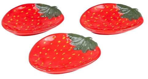 levandeo 3er Set Teller Erdbeere Keramik 16cm Erdbeerschale Sommer Obst Dekoschale Snackschale Tischdeko Servierschale Aufbewahrung Obstschale
