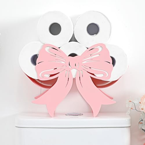 Geelin Light Pink Bow Bathroom Decor Pink Toilet Paper Holder 8 Rolls | Metal Wall Mounted, Bow Bathroom Storage Organizer for Restroom Bedroom, Coquette Home Decoration Accessories