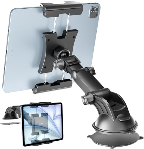 OHLPRO Tablet Mount for Car Suction Cup Holder for Dashboard & Windshield Upgraded Adjustable Clamp Stand with Telescopic Arm Compatible with 5-13 iPad Pro/Air/Mini, Galaxy Tab, Kindle Fire, Surface