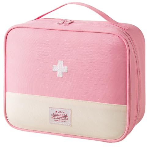 Portable First Aid Kit - Compact Emergency Medical Storage Bag Empty Medicine Bags for Travel, Camping, Hiking, Home, Car and Office Drug Pack Storage (26 x 12x 21cm Pink)