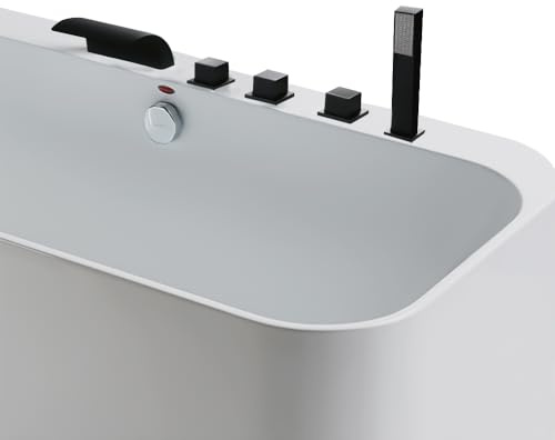 Deck Mount Roman Tub Faucet Set, Robinet Baignoire 3 Trous, Mitigeur Baignoire Noir Robinet Baignoire avec Douchette avec Ensemble Robinets Baignoire à Cascade Généralisée