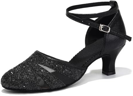 HIPPOSEUS Zapatos de Baile Latino Mujer con Lentejuelas de Salón Salsa y Bachata Tango Calzado para Bailar