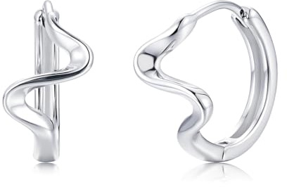 Cangall Creolen Silber 925 Klein, 925 Sterling Silber Twisted Ocean Wave Creolen mit Cubic Zirkonia, Minimalistische Huggie-Ohrringe, CZ Leichte Schlafen Knorpel Silber Ohrringe Kreolen für Damen
