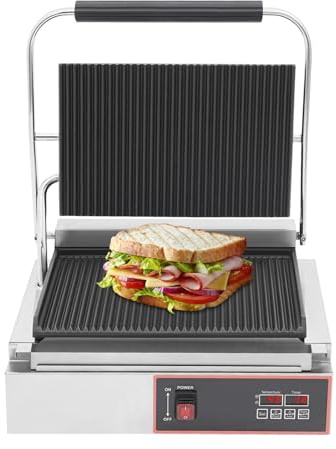 Griglia elettrica a contatto 2200 W, 43 × 37 × 19 cm, 50 – 300 °C, display a LED, controllo timer, panini elettrici per ristoranti alberghi, caffetterie