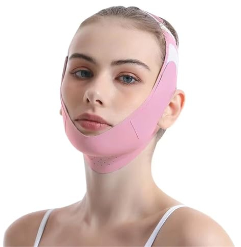 Doppelkinn Maske Schönheits-Schlafmaske mit V-Former und straffendem Gesichtsband(Pink)