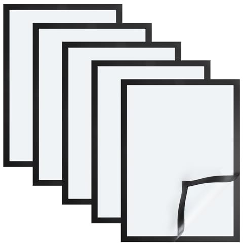 XRVRILE 5PCS Magnetrahmen A4 Selbstklebend Bilderrahmen Magnetisch Schwarz mit Starkem Magnetverschluss, Magnetischer Bilderrahmen für Poster Rahmen Dokumente Zertifikate Wanddekoration