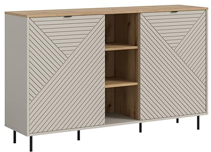 xonox.home – Sideboard Campus 154x95x40 cm in Kaschmir Nachbildung – Kommode mit 2 Türen, 7 Fächern & 4 Böden – Modernes Design mit 3 offenen Fächern für Dekoration & viel Stauraum im Wohnzimmer