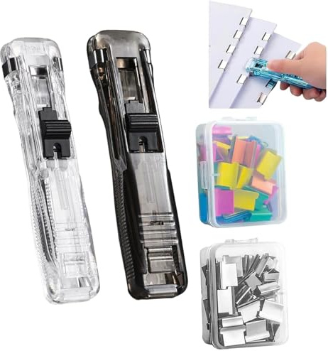 Reusable Creative Stapler,Hefter,Klammerloses Heftgerät,mit 100 Stück Wiederverwendbare Heftklammern,Push Clamp Stapler Holder,Push Hefter Set,Reusable Creative Stapler Mini Push Hefter Set (C, 2PCS)