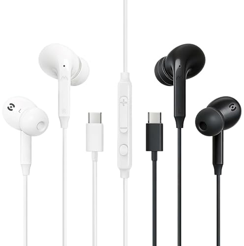 MAS CARNEY 2-Pack Auricolari USB C TI6, Cuffie In-Ear con Filo e Mic Auricolari Cavo TipoC per iPhone 15 16 17 Pro Max Air iPad Galaxy A16 A17 A54 A56 A26 A36, Google Pixel, Xiaomi Redmi, Honor