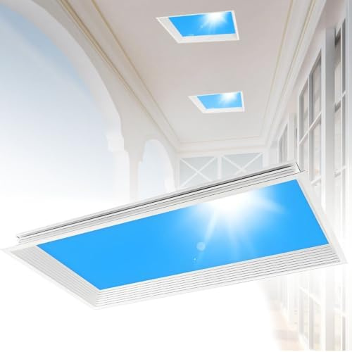 Hydravex Luz de Cielo Azul Inteligente, Panel de luz para Ventana Falsa con Control Remoto, tragaluz Artificial con Brillo Ajustable, para Sala de Estar, baño, Oficina. Sunshine-60 * 60Integrated