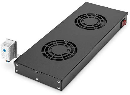 DIGITUS Lüftereinheit 19 1HE - Rack- oder Dachmontage - Für VarioFLEX Schränke - 2x Lüfter - Thermostat - Schwarz