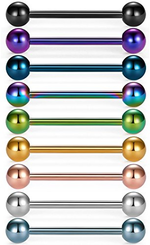 vcmart 9er Zungenpiercing Set aus 316L Chirurgenstahl Barbell Stablänge 12/14/16mm